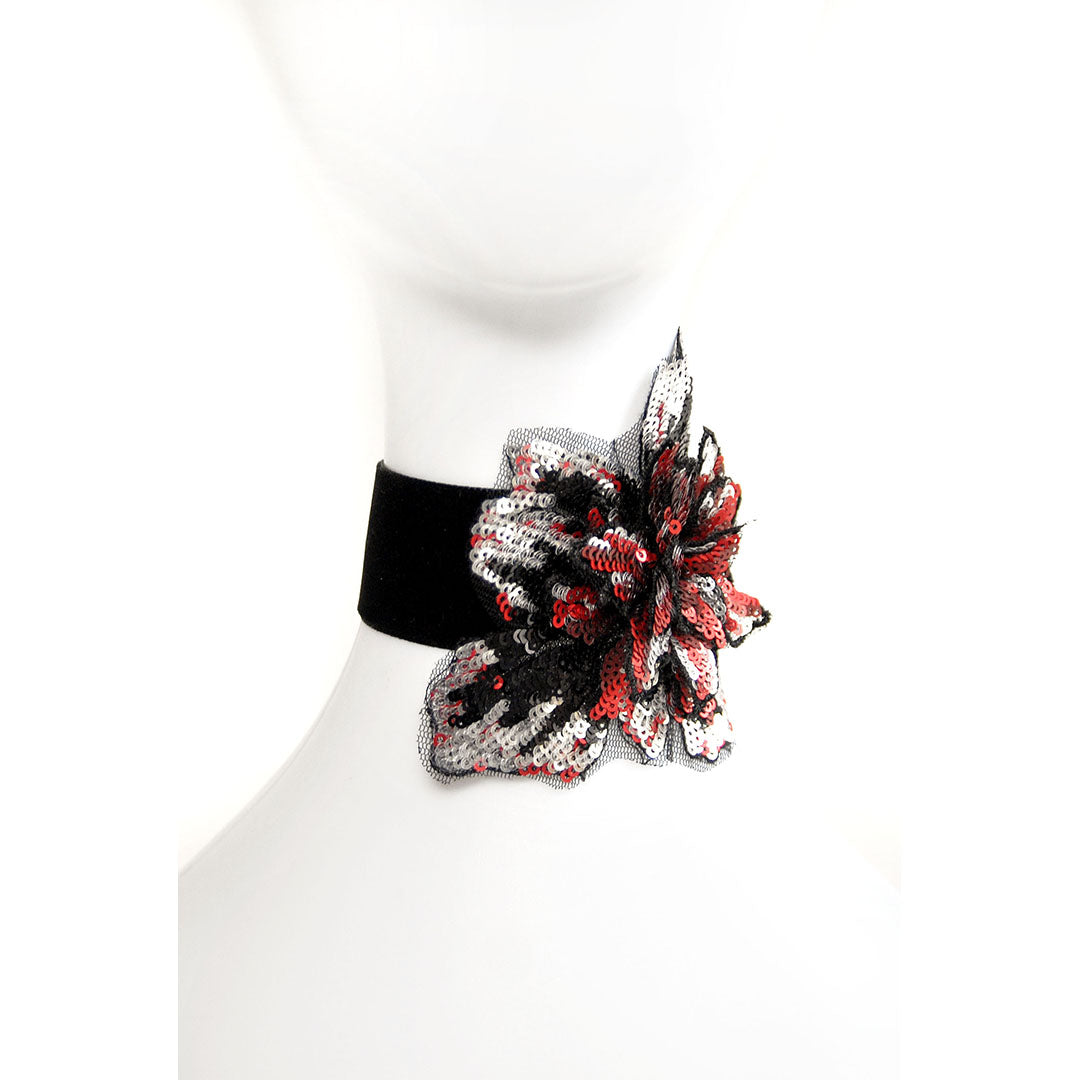 MONDIN - CHOKER WITH SEQUIN FLOWER